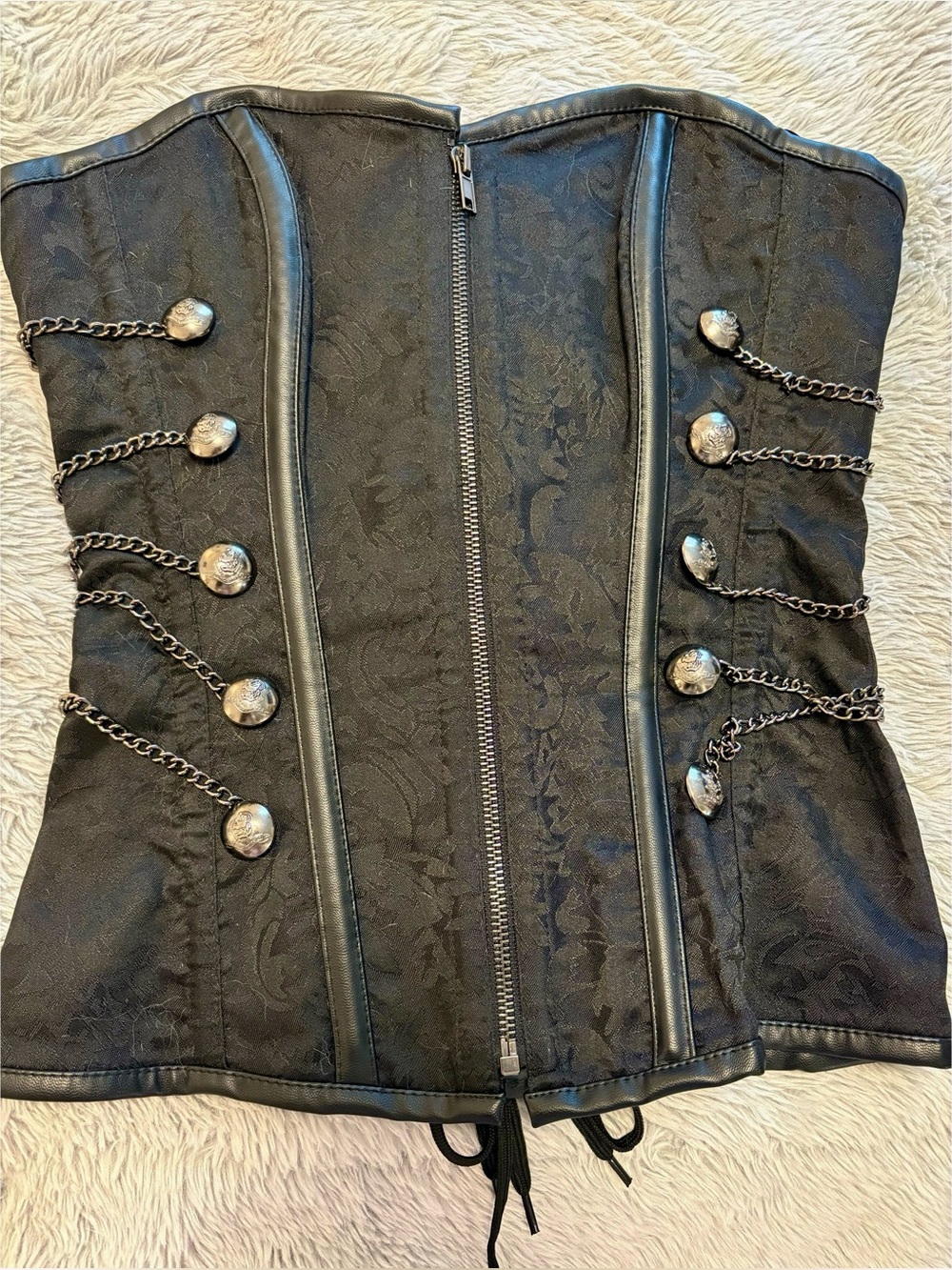 Spirit Black Floral Brocade Corset with Chain and Button Accents